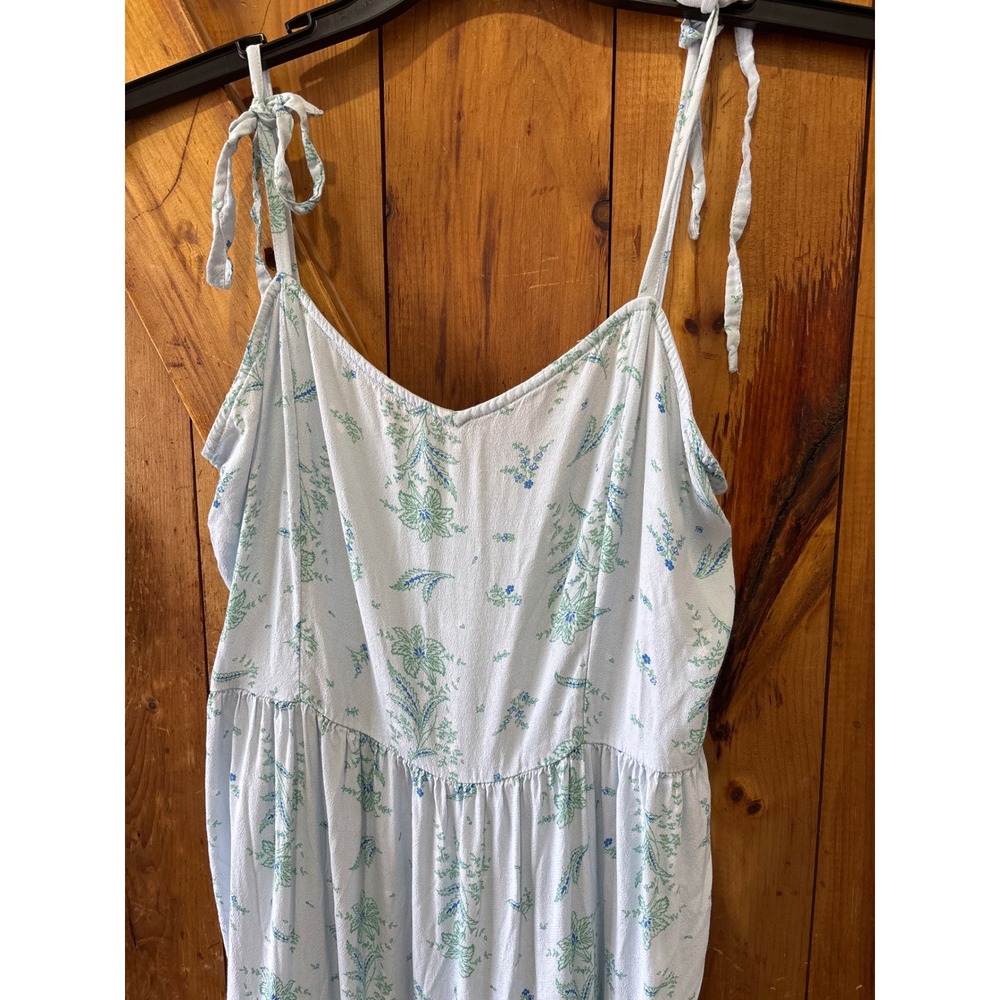 Ann Taylor Blue Floral Tiered Maxi Dress Tie Shoulder Rayon Sundress Womens Boho - Picture 2 of 6
